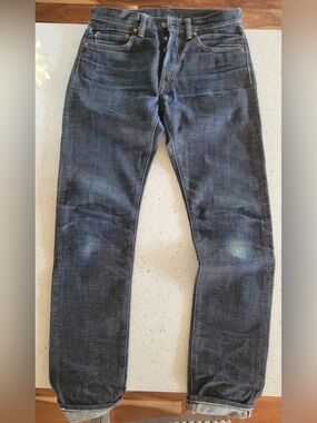 Momotaro Men's Indigo Selvedge Jeans with Leather Patch